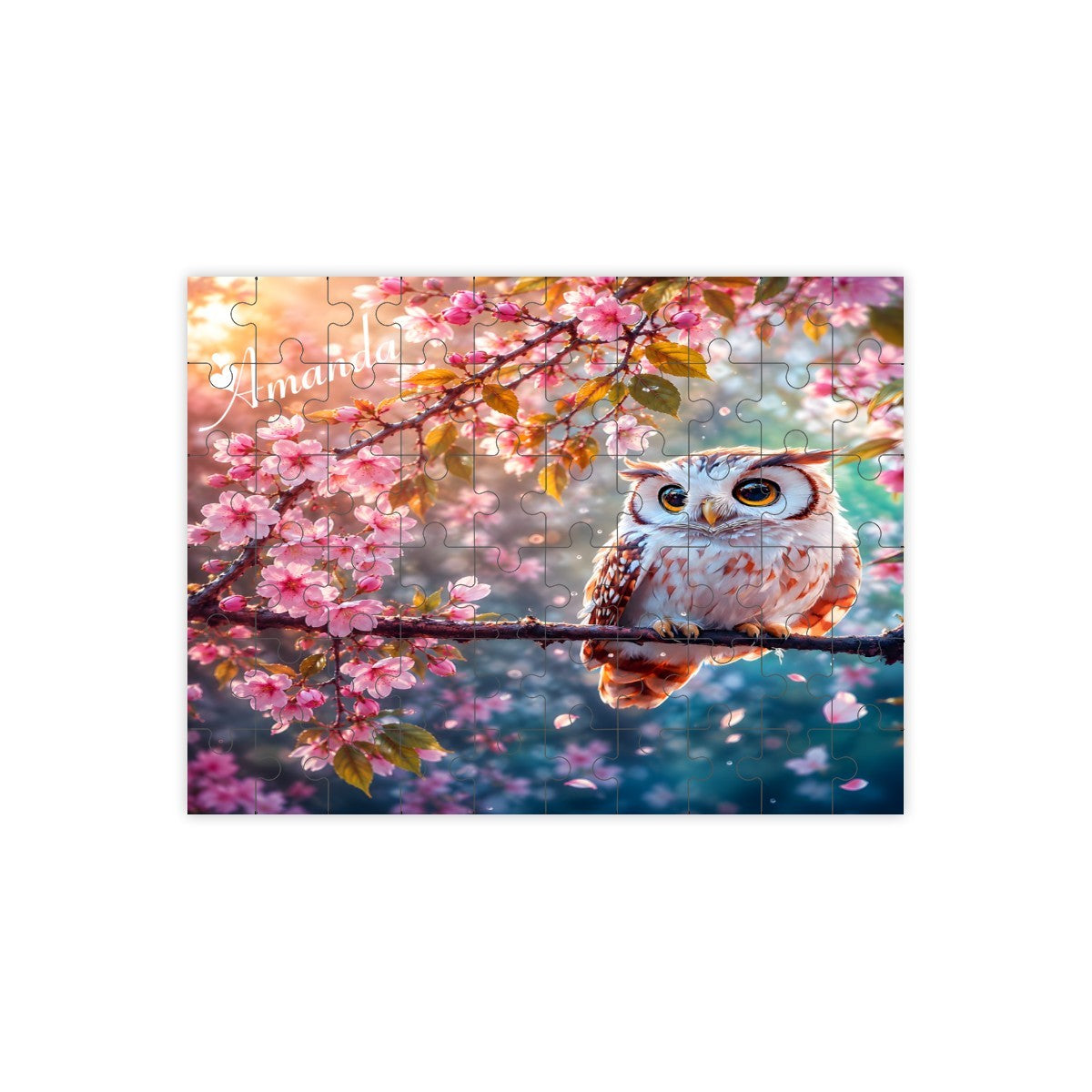 Personalized Owl Cherry Blossom Wooden Puzzle | 60 Pieces | 15x20cm