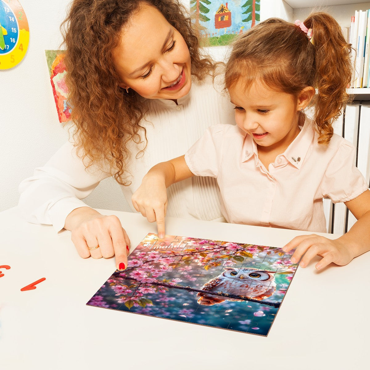 Personalized Owl Cherry Blossom Wooden Puzzle | 60 Pieces | 15x20cm
