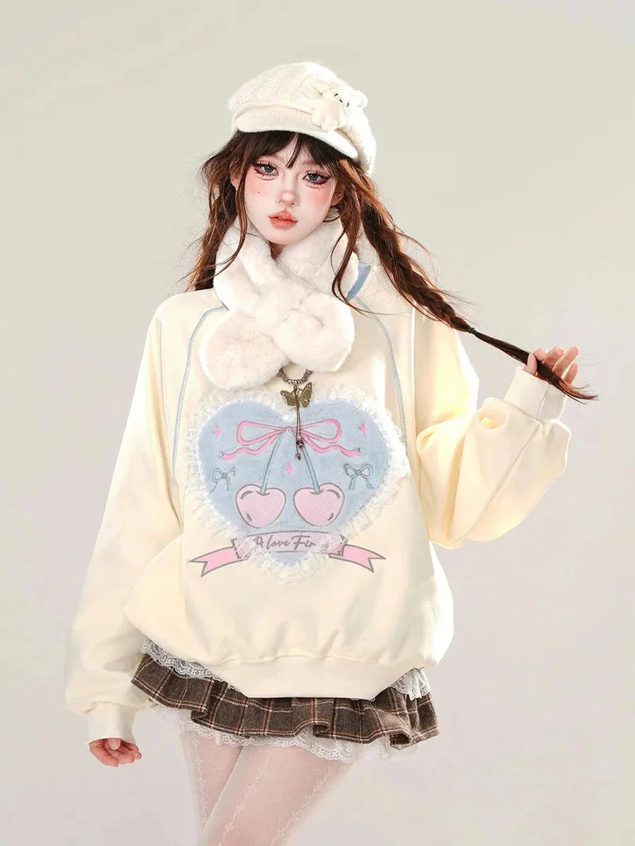 'Agashi' Cherry Ribbon Coquette Sweet Hoodie Sweatshirt