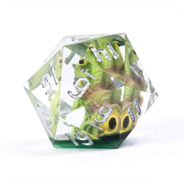 Green Beholder 22mm D20 DND Roll a D20 Dice Handmade Sharp Resin - 