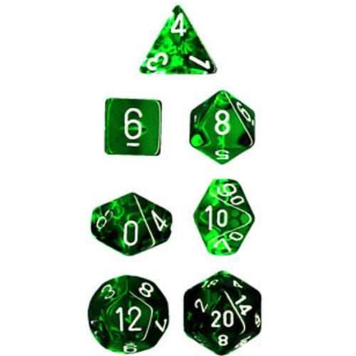 Translucent: Mini-Polyhedral Green/white 7-Die Set - 