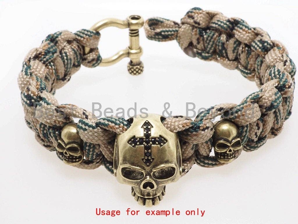 Black CZ Pave Cross on Skull Head Bead,Paracord Survival Bracelet Beads,Keychain Lanyard Making Beads,Men's Jewelry Findings,20mm,sku#Y111