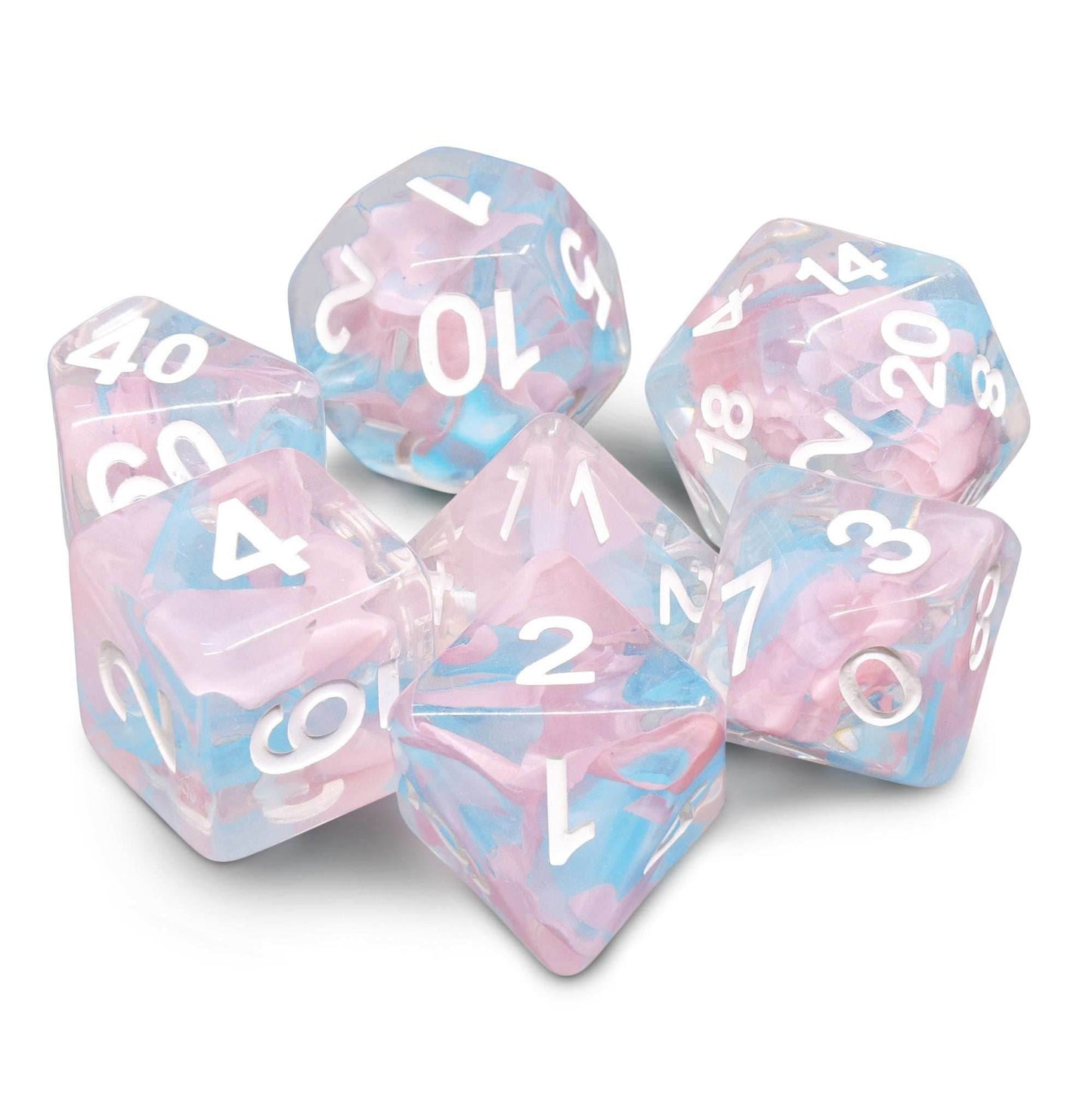 Pink Butterfly Ribbon Dice 7-Dice Set by HengDadice Dungeons and Dragons Dice - 