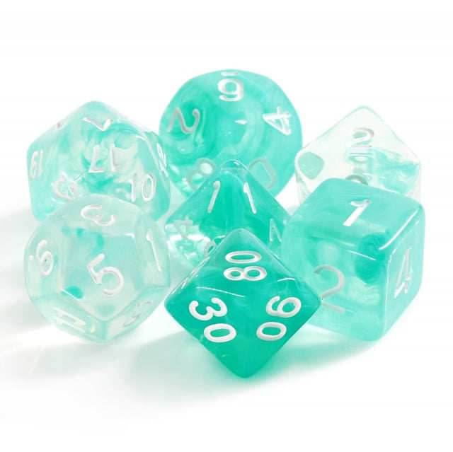 Lake Teal Swirl with White Numbering 7-Dice Set RPG - 