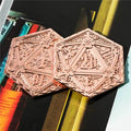 Copper d2 Coin Shaped like d20 Solid Copper Rose Gold Color - 
