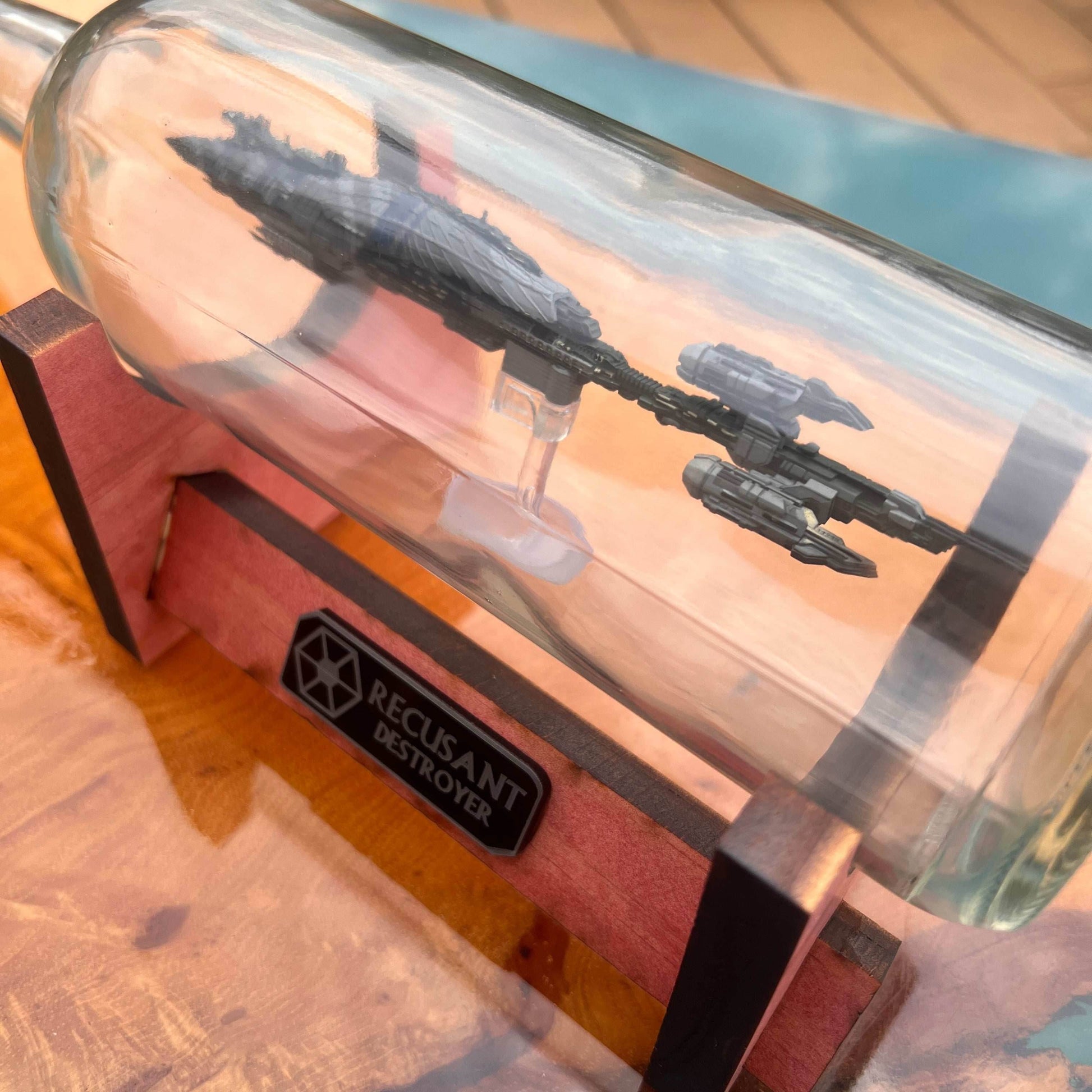 Star Wars Separatist Recusant Destroyer in a Wine Bottle - With Stand