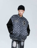 Checkered Winter Bomber Jacket - Grey / S
