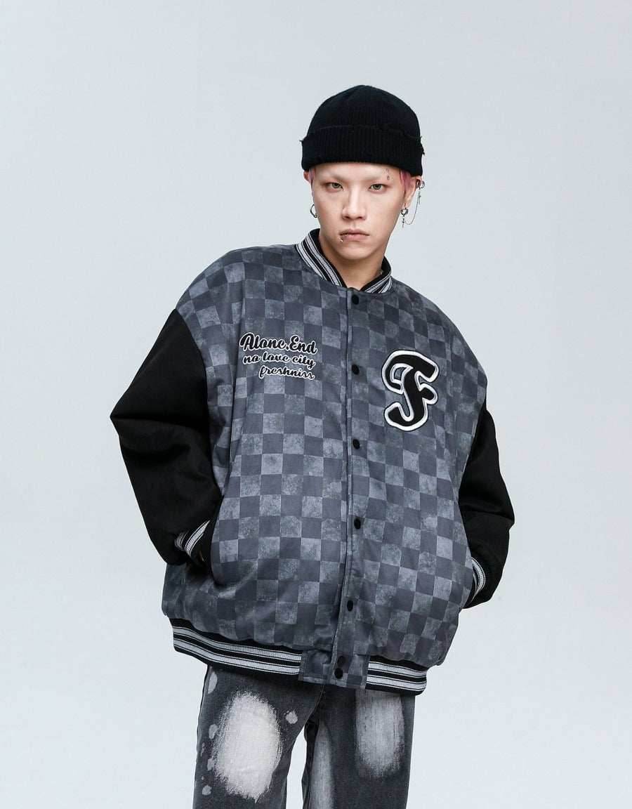 Checkered Winter Bomber Jacket - Grey / S