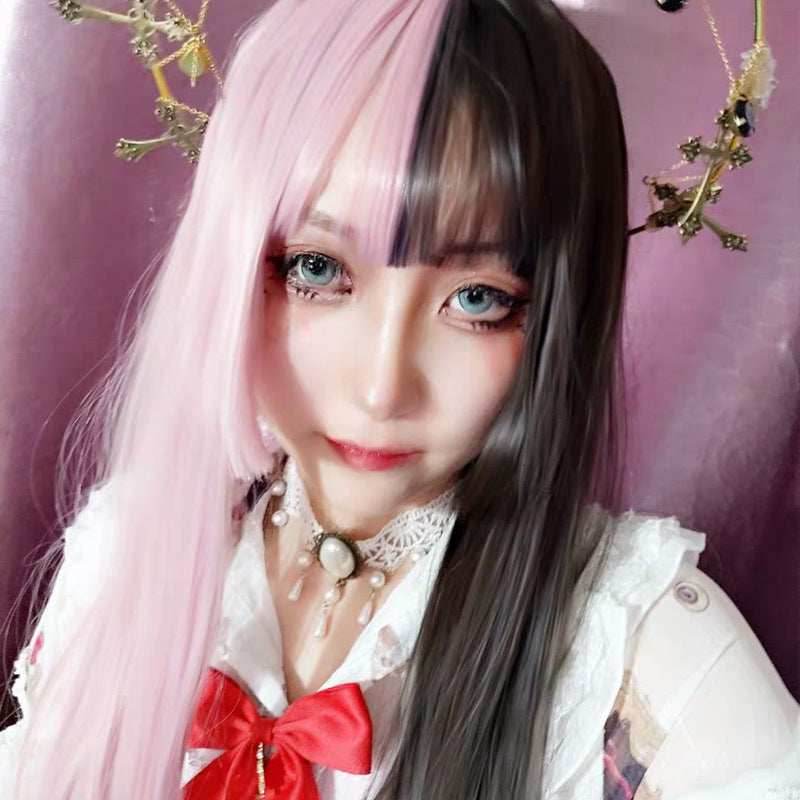 Anime Cosplay Wig Female Long Straight Hair - Black light pink