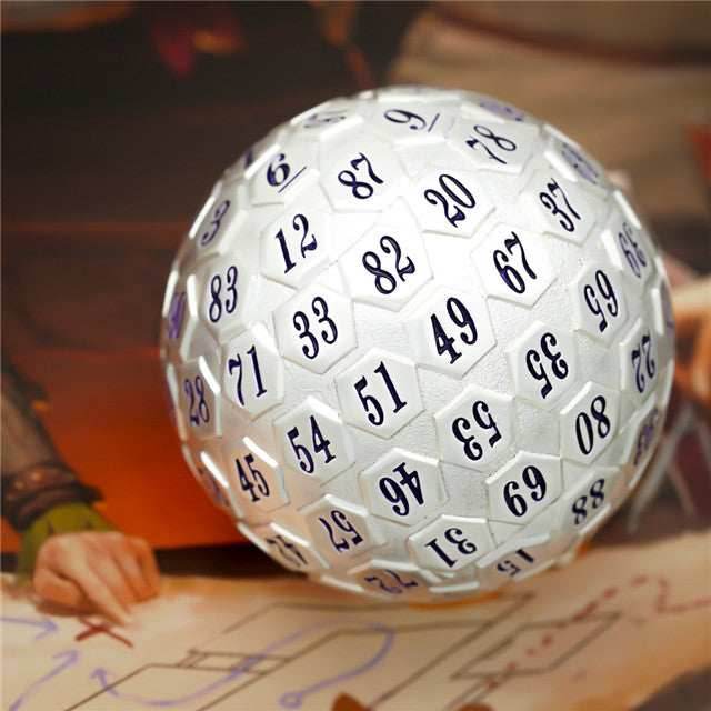 Silver Metal d100 w/ Purple Numbers Dungeons and Dragons RPG - 