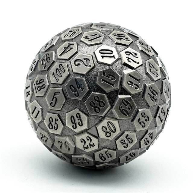 Silver Plated Ancient Metal d100 Dungeons and Dragons RPG - 