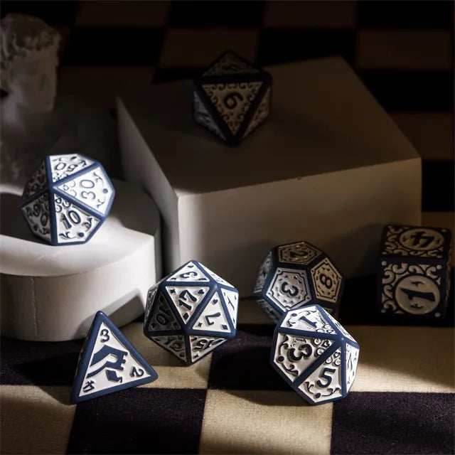Grey with White Irregular Pattern Fill: 7-Piece Acrylic Dice Set - 