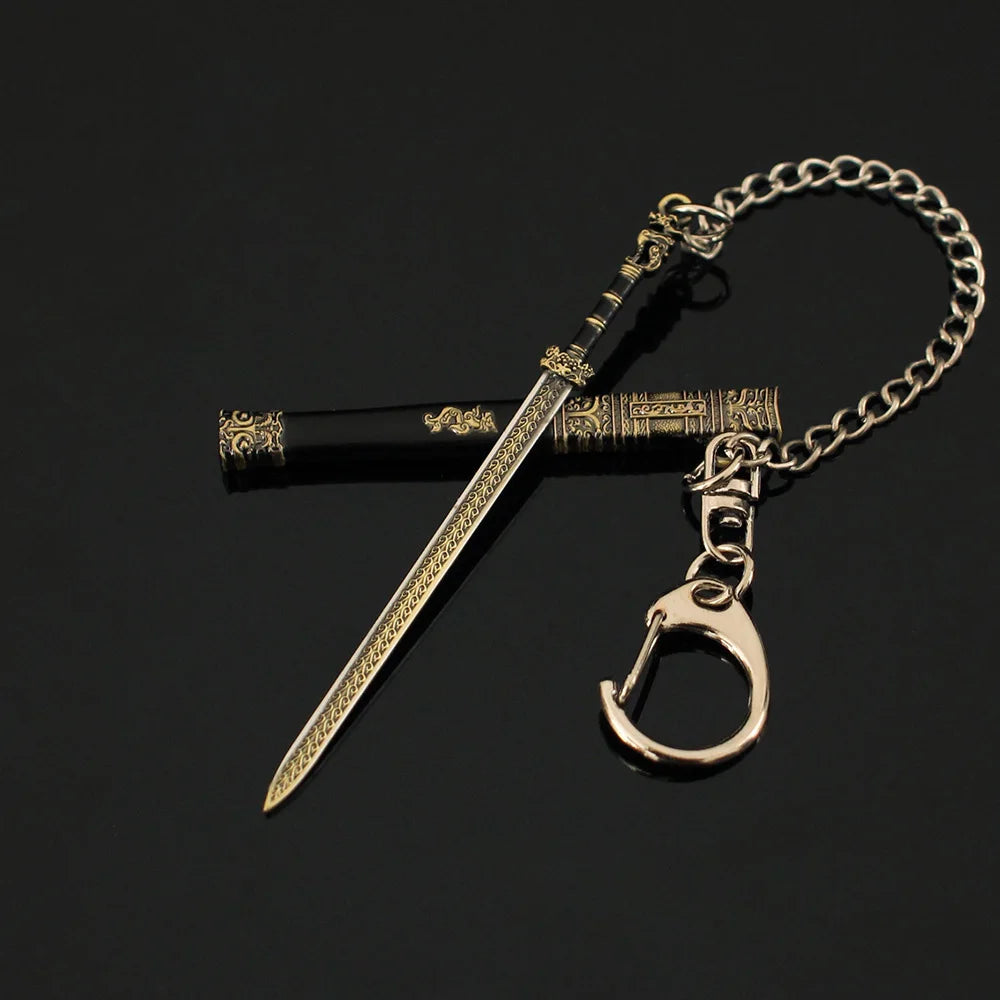 9cm Lu Lu Sword With Sheath Ancient Weapon Model Keychain for Men Boys First Emperor of Qin Metal Pendant Key Ring Fans Jewelry