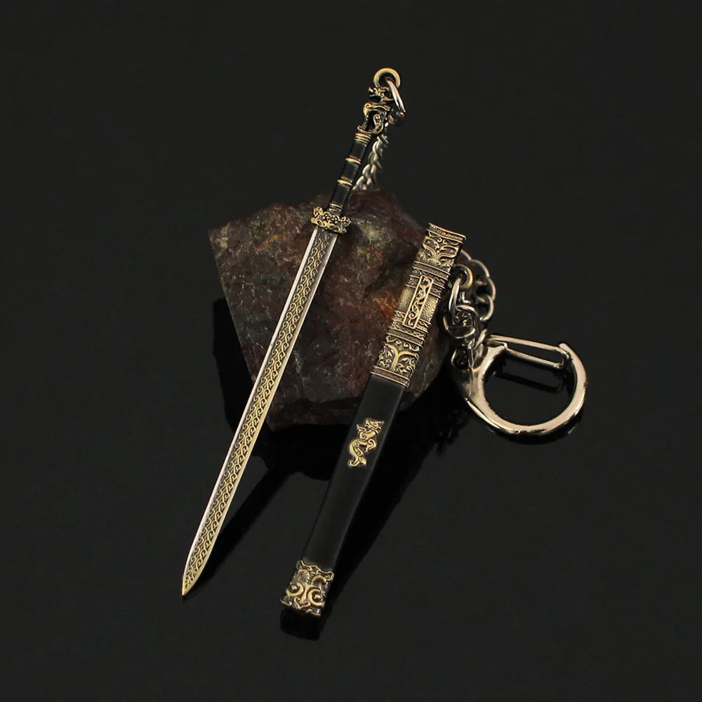 9cm Lu Lu Sword With Sheath Ancient Weapon Model Keychain for Men Boys First Emperor of Qin Metal Pendant Key Ring Fans Jewelry