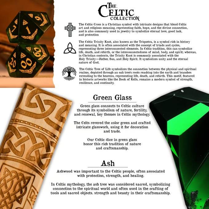 Celtic Green Glass Dice Set - Dice Around the World Collection - 