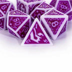 White with Purple rregular Pattern Fill: 7-Piece Acrylic Dice Set - 