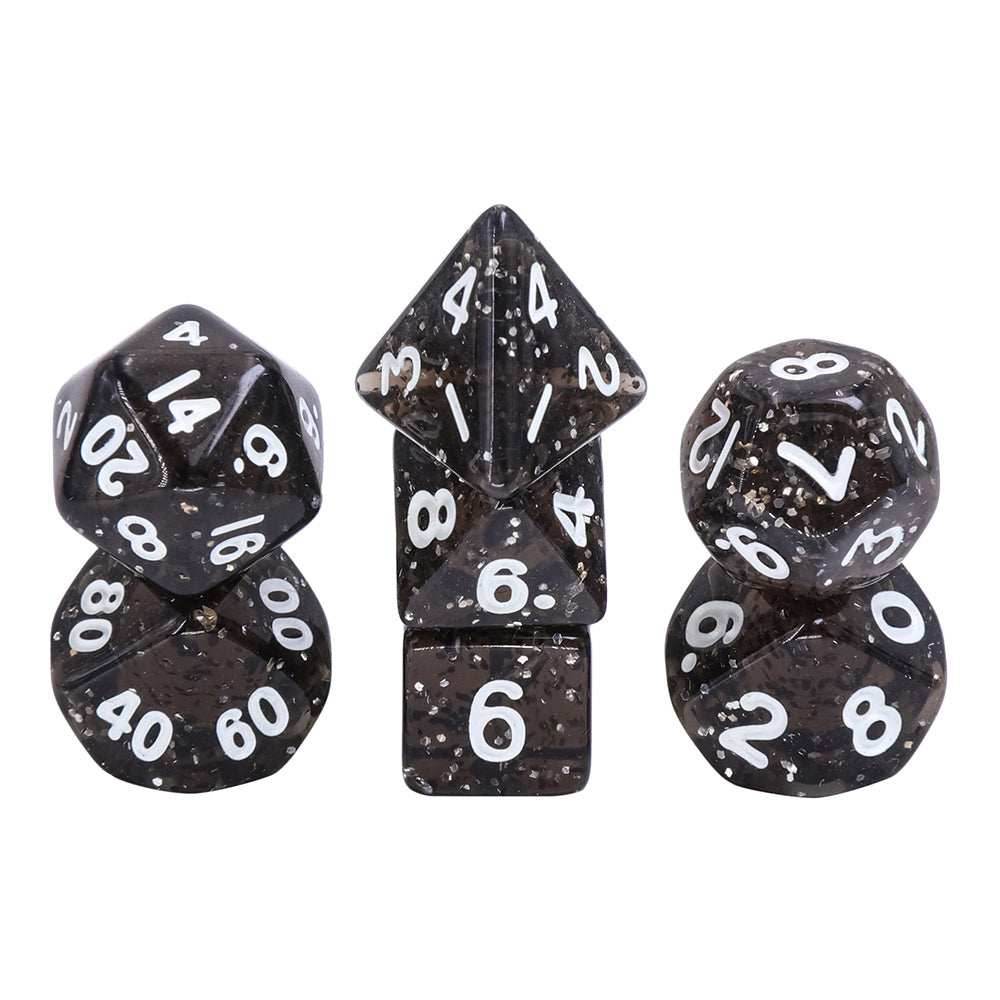 Black Glitter 7-Dice Mini-Dice RPG Set w/White Numbers Miniature Dice - 