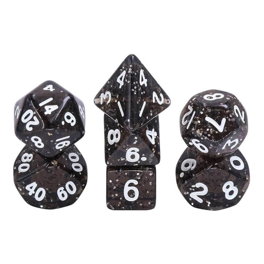 Black Glitter 7-Dice Mini-Dice RPG Set w/White Numbers Miniature Dice - 