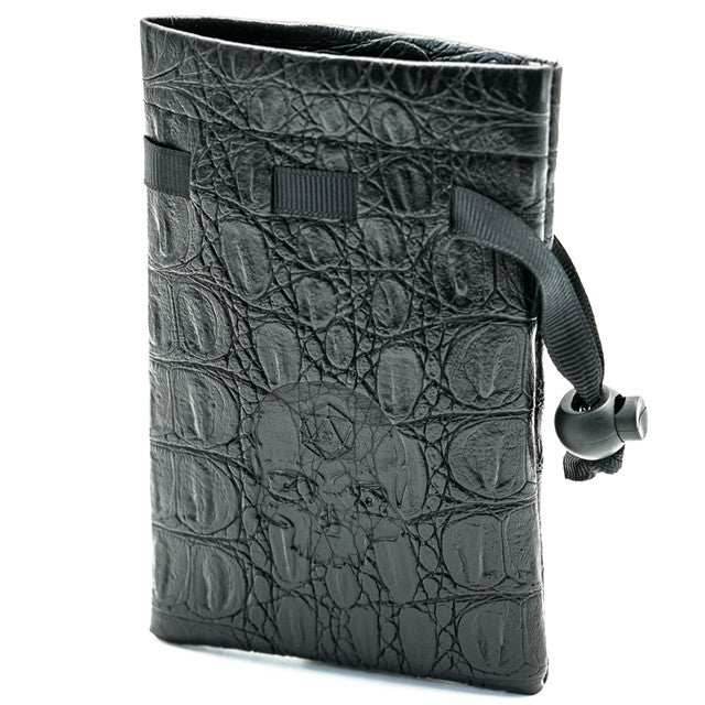Leather Dice Bag with Skull sporting d20 Tattoo - 