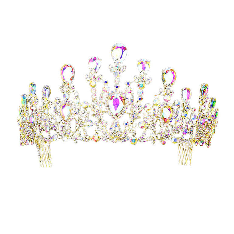 Crystal Teardrop Detail Bubble Stone Pave Marquise Tiara