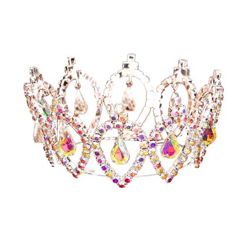 Pave Crystal Rhinestone Teardrop Dangle Mini Crown Tiara