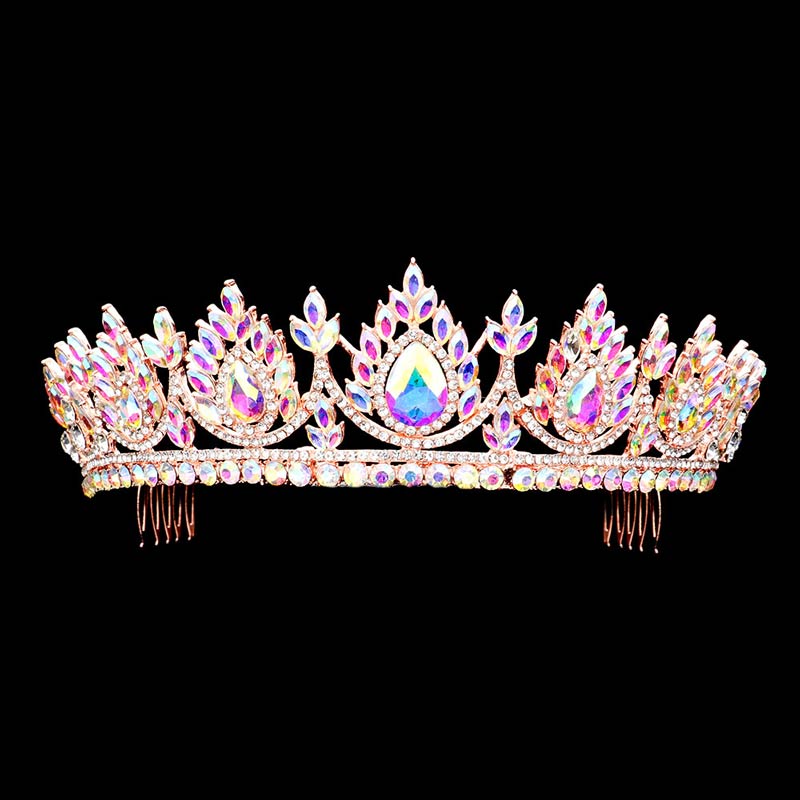 Teardrop Accented Marquise Stone Cluster Princess Tiara