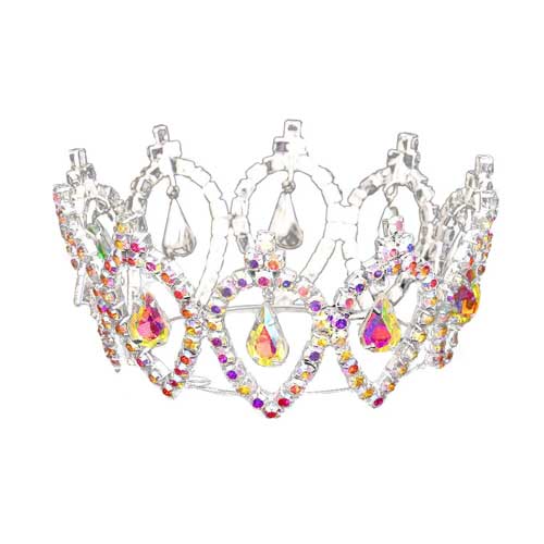 Pave Crystal Rhinestone Teardrop Dangle Mini Crown Tiara