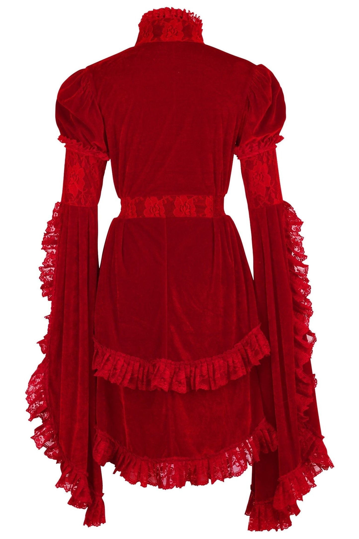 Dark Red Velvet & Lace Ruffled Jacket