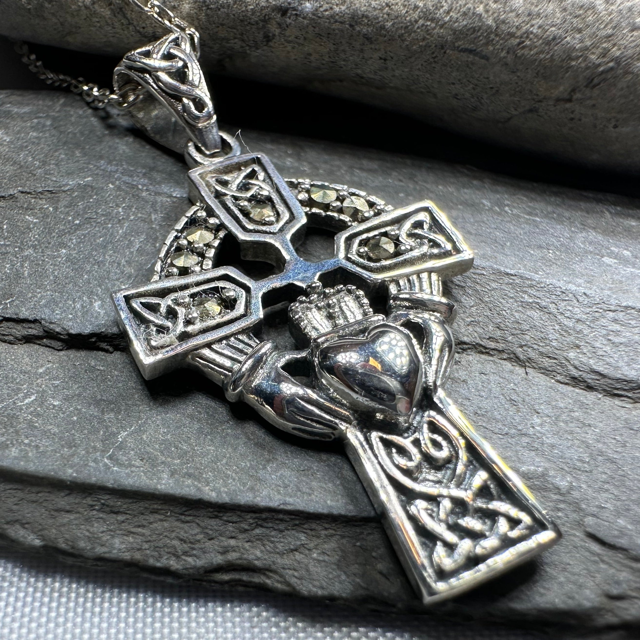 Marcasite Claddagh Cross Necklace