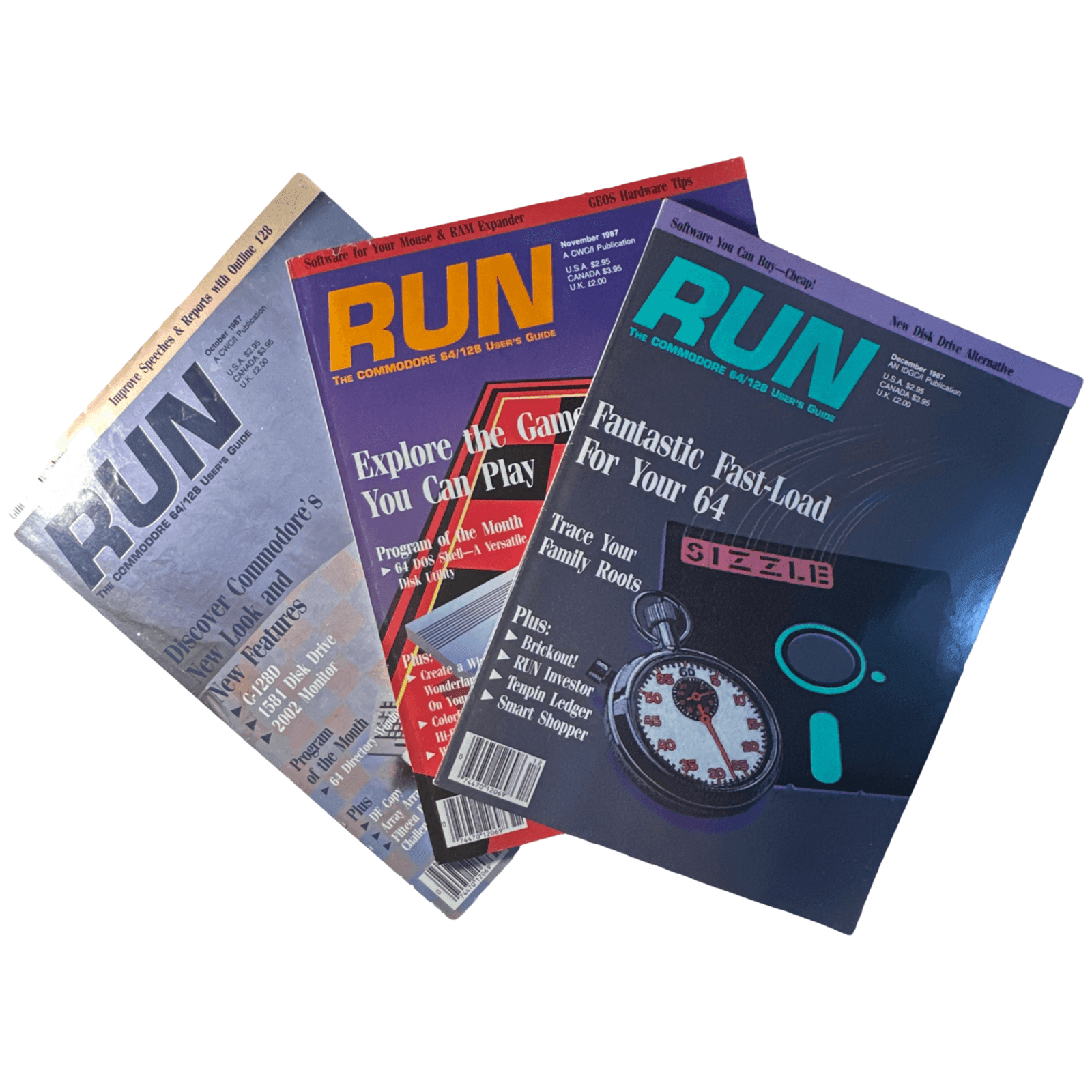 Commodore Run Magazine Various Back Issue(s) C64 C128 VIC-20 Commodore 64 Magazine - 3 Issues - October to December 1987