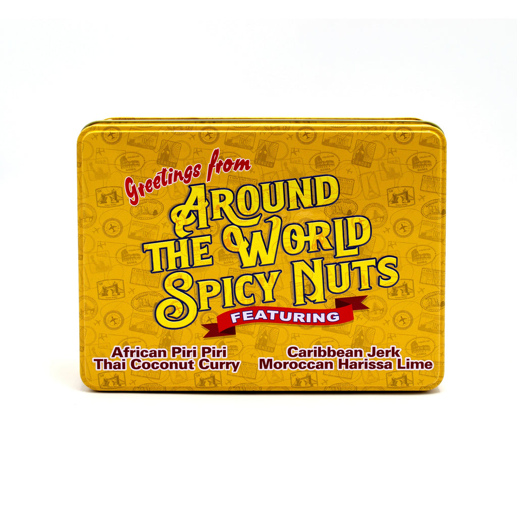Around the World Spicy Nuts Sampler Tin – A Global Culinary Travel Adventure