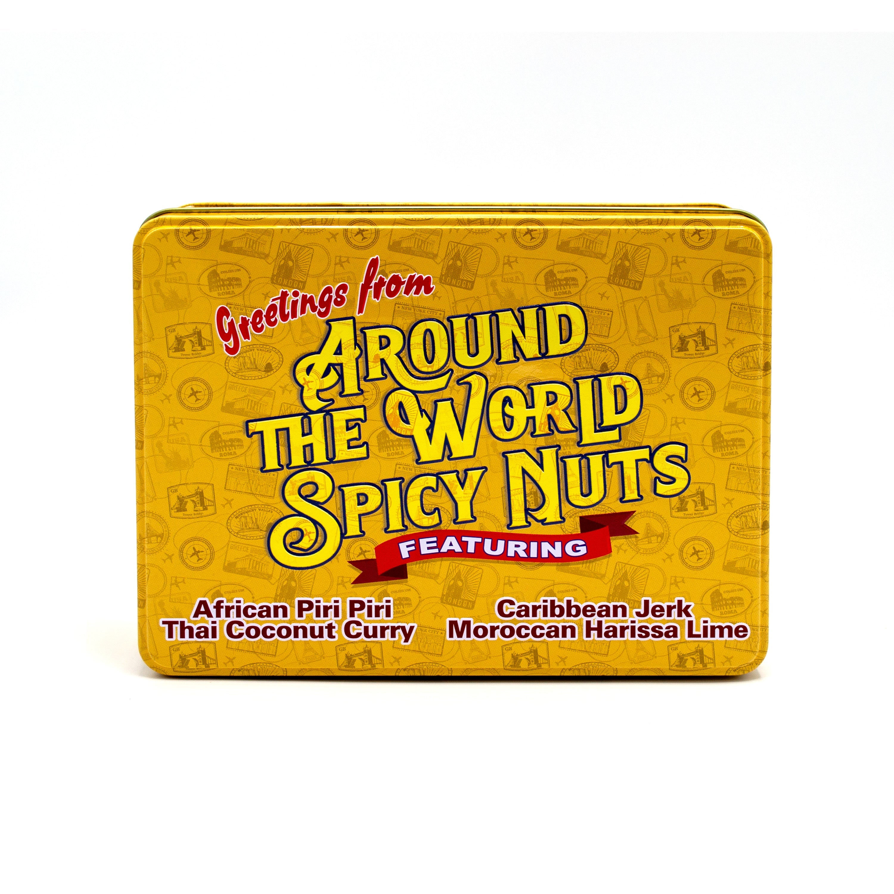 Around the World Spicy Nuts Sampler Tin – A Global Culinary Travel Adventure