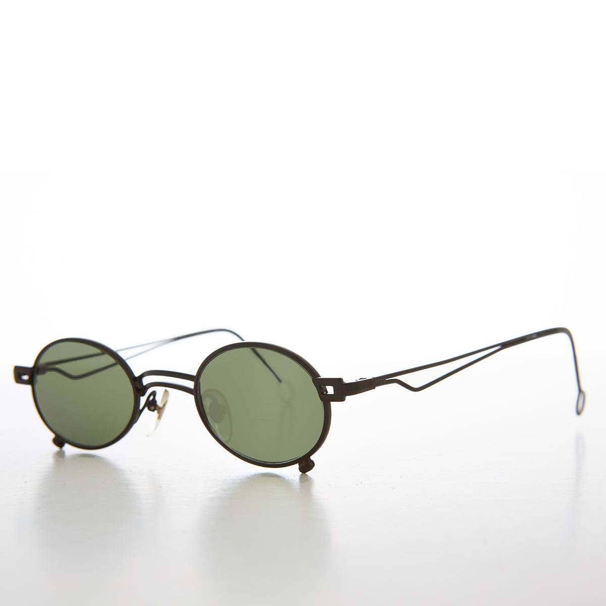 Small Oval 90s Full Metal Steampunk Sunglasses - Azari - Black / Green Lens