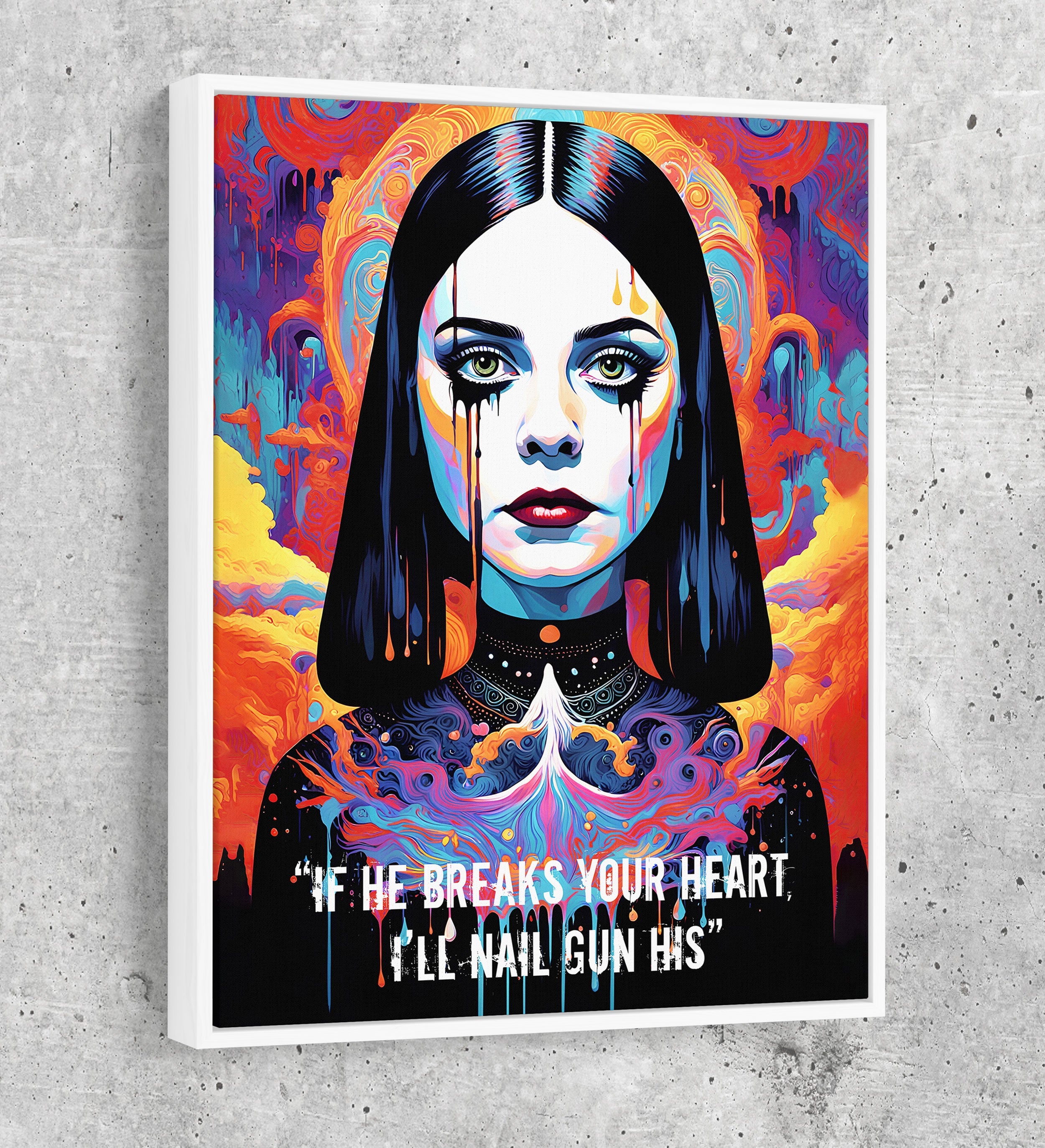 Abstract Wednesday Adams Canvas Wall Art, Colorful Wednesday Adams Print