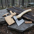 Custom Handmade Damascus Steel Viking Bearded Axe with Ash Hardwood Handle and Leather Sheath | JW SteelCrafts