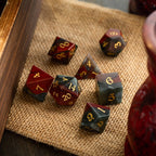 African Bloodstone Hand Carved Gemstone DND Dice Set - Full Set And Free Dice Box