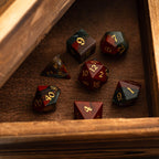 African Bloodstone Hand Carved Gemstone DND Dice Set - Full Set And Free Dice Box