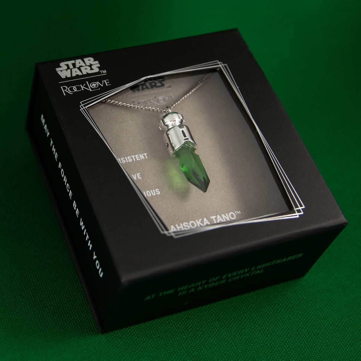 Star Wars X RockLove Padawan Ahsoka Tano Green Kyber Crystal Necklace - 