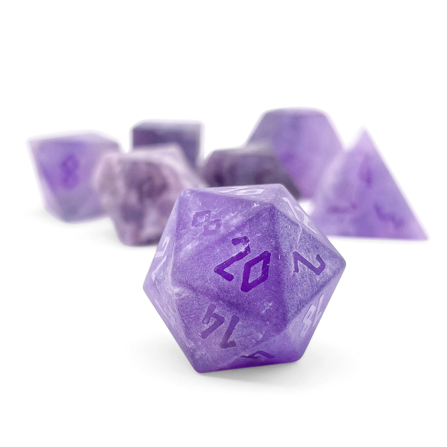 Amethyst - Frosted - Raised 7 Piece RPG Set Gemstone Dice