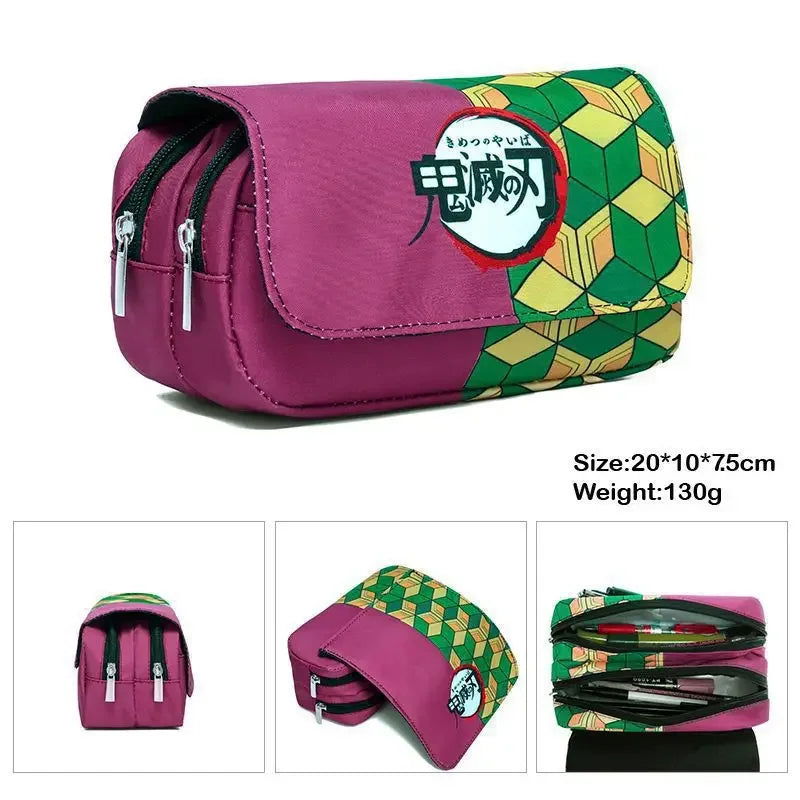 Anime Demon Slayer Pencil Case: Student Bilayer Storage Bag, Cartoon Pen Box, Cosplay Props Accessories