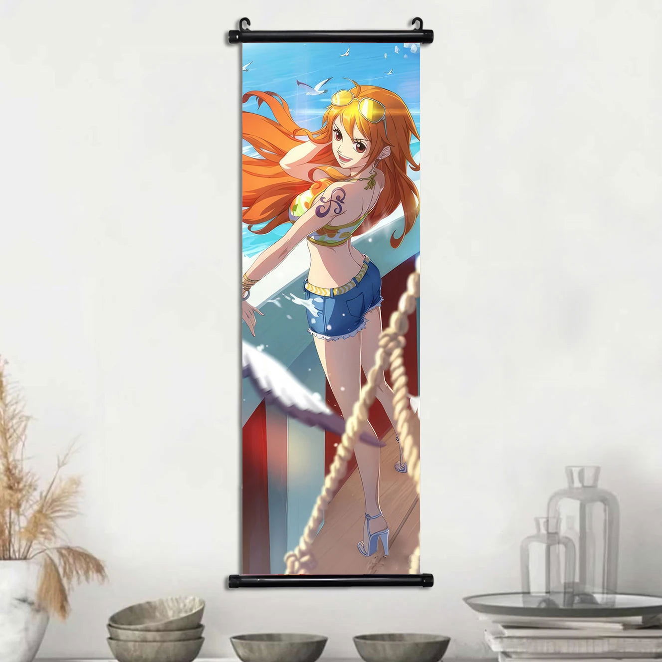 Anime ONE PIECE Poster Scrolls Wall Art, Sanji Roronoa Zoro Luffy Nami Canvas Prints Kids Room Decoration Hanging Scrolls