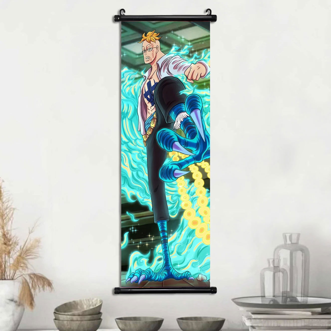 Anime ONE PIECE Poster Scrolls Wall Art, Sanji Roronoa Zoro Luffy Nami Canvas Prints Kids Room Decoration Hanging Scrolls