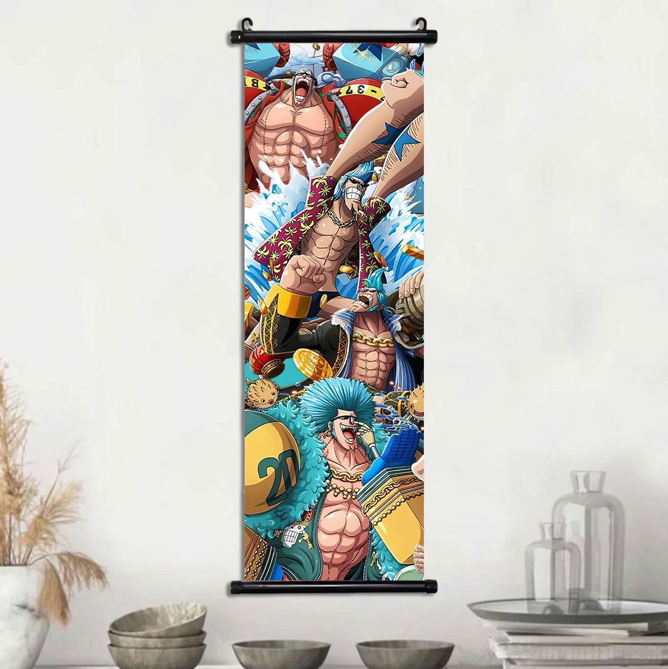 Anime ONE PIECE Poster Scrolls Wall Art, Sanji Roronoa Zoro Luffy Nami Canvas Prints Kids Room Decoration Hanging Scrolls