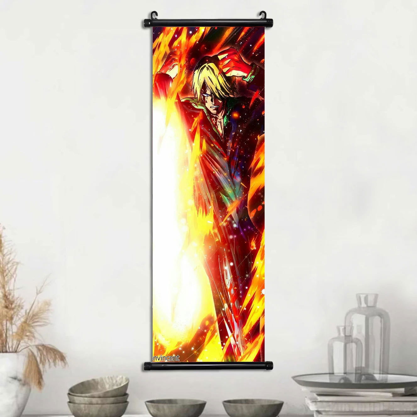 Anime ONE PIECE Poster Scrolls Wall Art, Sanji Roronoa Zoro Luffy Nami Canvas Prints Kids Room Decoration Hanging Scrolls