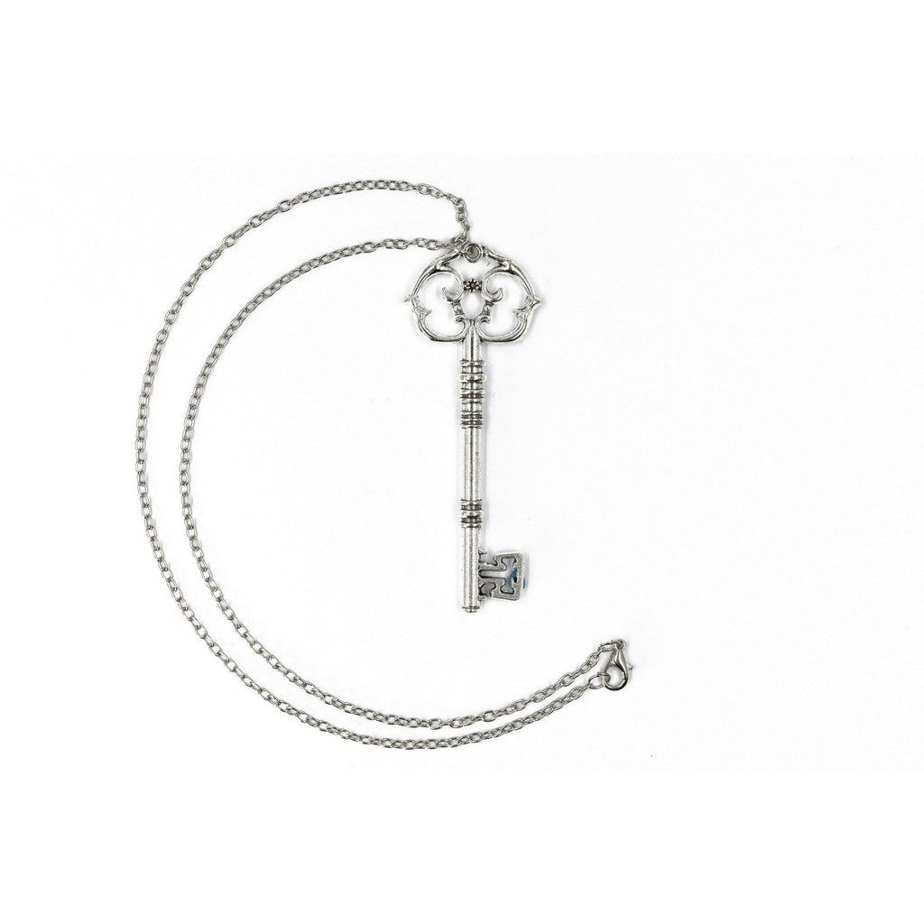 Antique Key Pendant Necklace in Aged Brass Tone or Silver