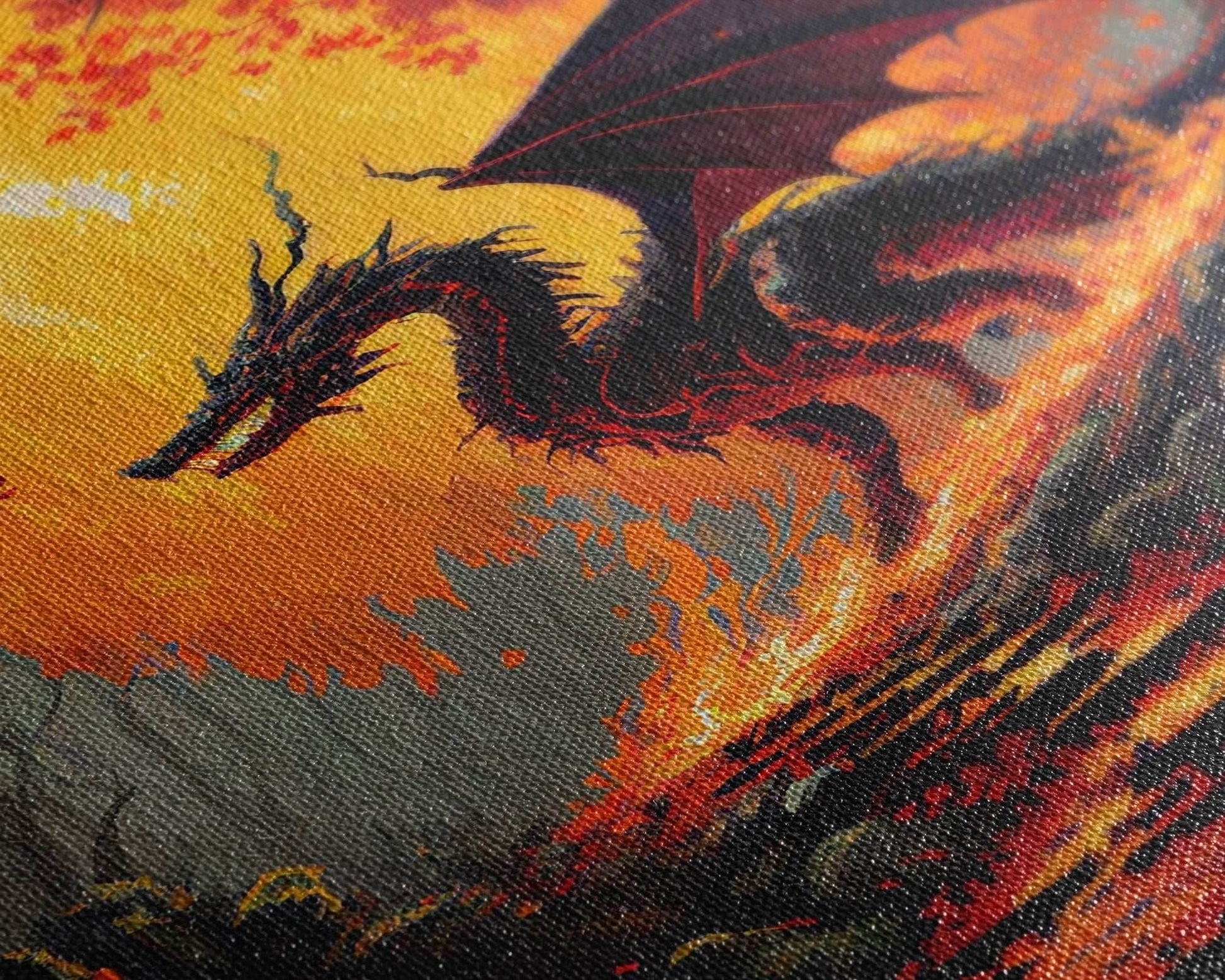 Dragon standing in a burned forest, fantasy art, fine art poster print - 8x12 Inches / Gallery Wrap Canvas - Ready To Hang