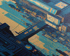 8 bit pixel art cyber punk city, video game concept art, framed canvas print, game room art - 8x12 Inches / Gallery Wrap Canvas - Ready To Hang