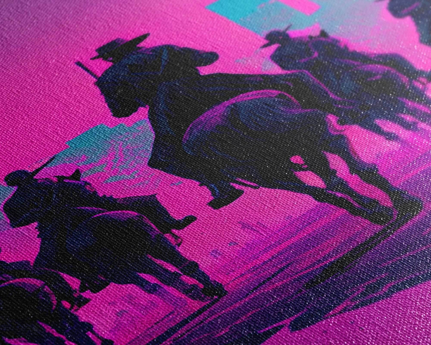 Post-Apocalyptic Cowboys, Vaporwave Aesthetic fantasy art, framed canvas print - 8x12 Inches / Gallery Wrap Canvas - Ready To Hang