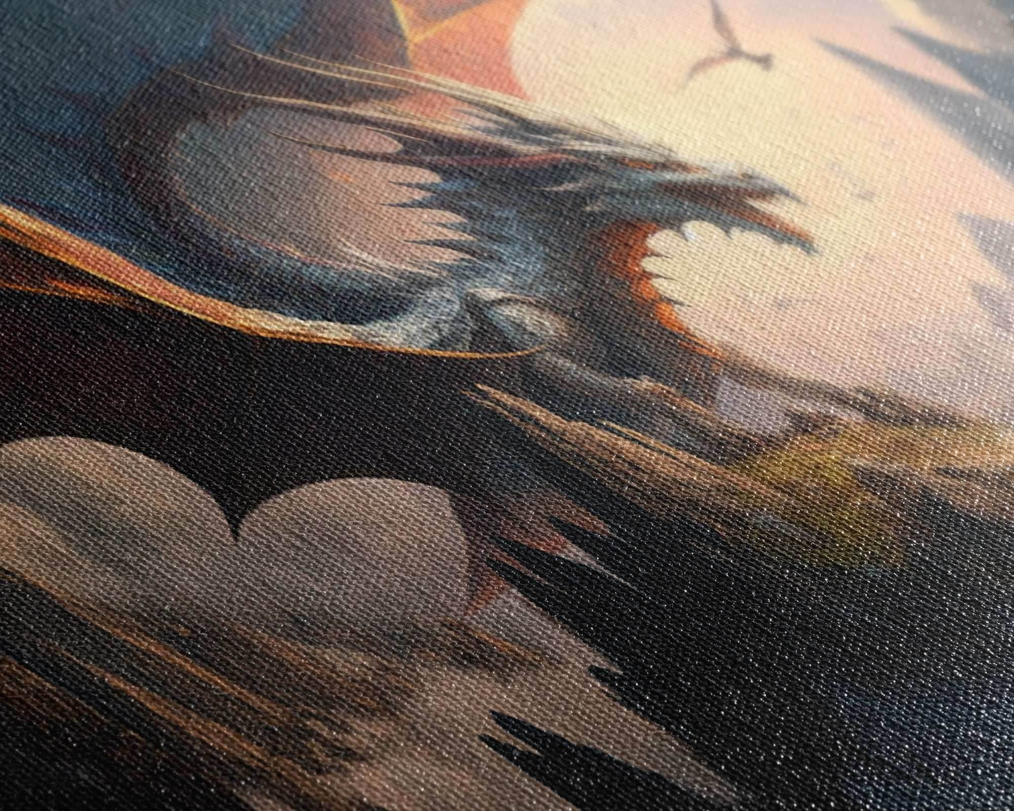 White Dragon on a Mountain Top, Fantasy Art, Framed Canvas Print, Medieval Fantasy Art, Fire breathing dragons - 10x20 Inches / Gallery Wrap Canvas - Ready To Hang