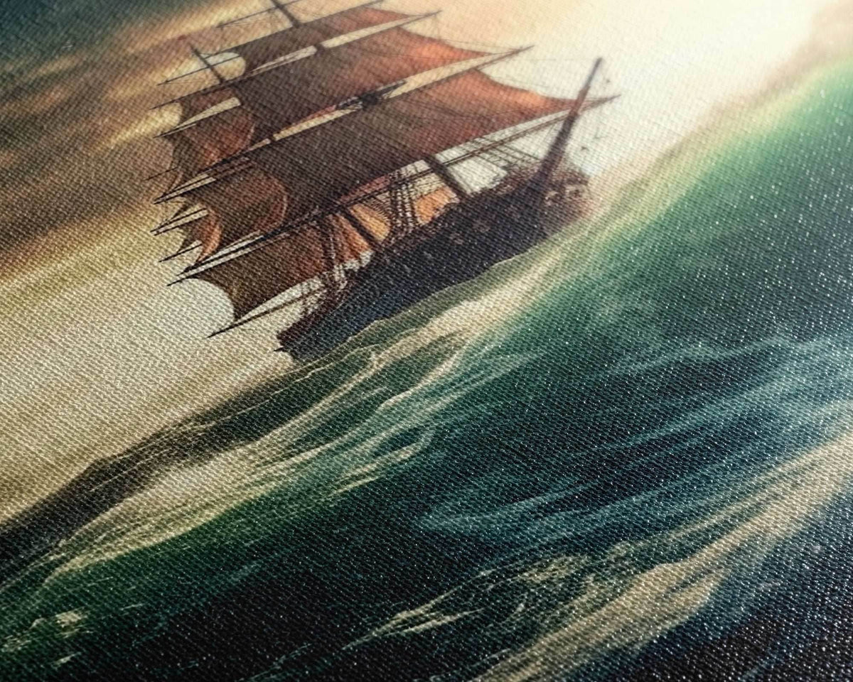 Haunted Pirate Ghost Ship On Rough Seas, Framed Canvas Print, Fantasy Wall Art, Wall Decor, Pirate Wal Art, Gift For Him, Kid's Room - 8x12 Inches / Gallery Wrap Canvas - Ready To Hang